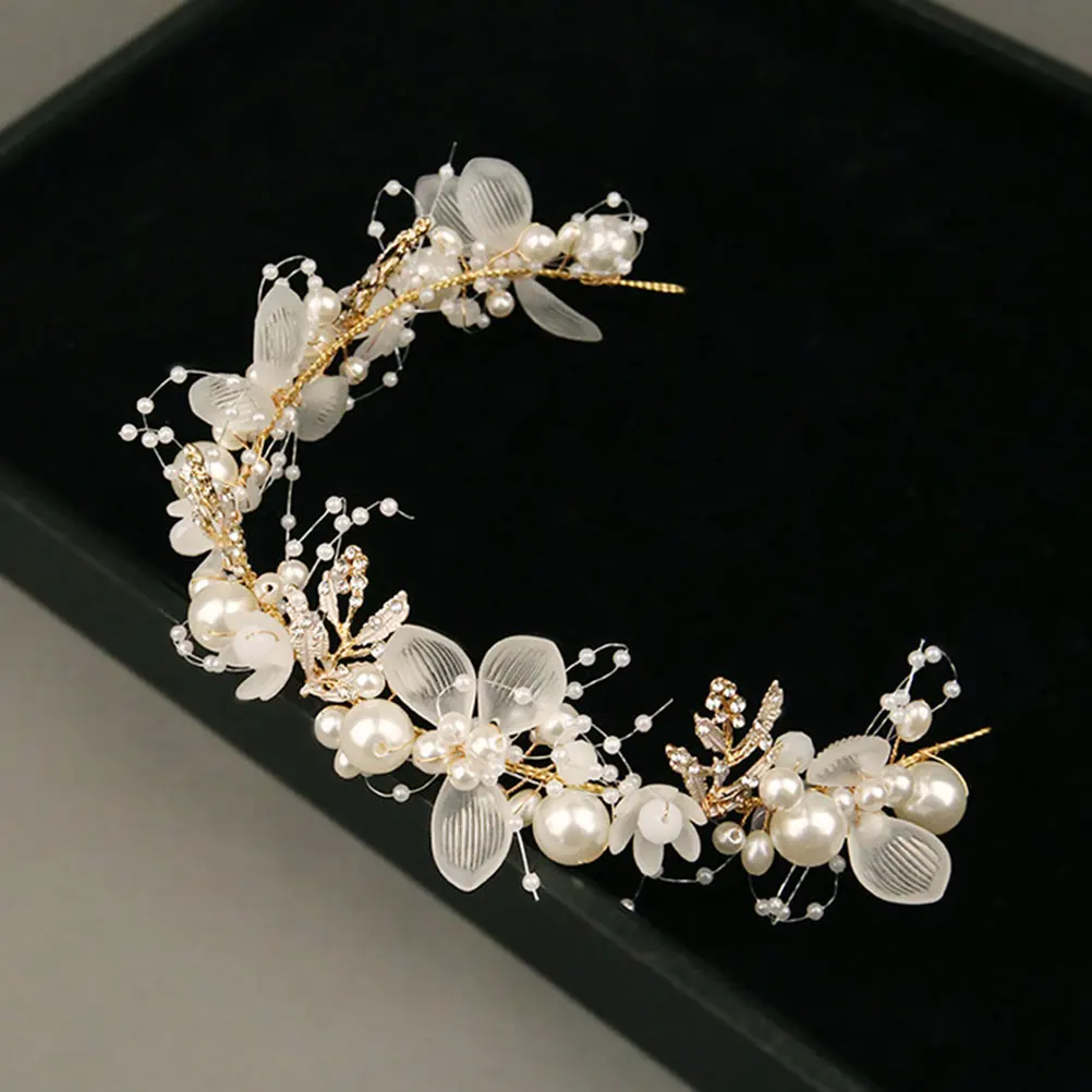 

Pearl Bun Crown Bridal Tiara Wedding Hairpiece Crystal Flower Design Lightweight For Women Engagements Parties Hair Tools