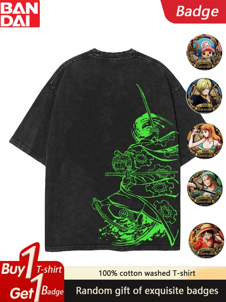 

2025 Latest ONE PIECE Animation Pure Cotton Washed Short Sleeve Casual Trend Summer Men's and Women's Retro T-shirt