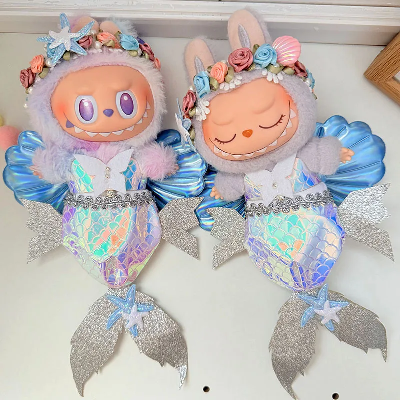 

Dreamy Mermaid-Themed Outfits For 15/17cm 1st-3rd Gen Labubu Dolls With Laser-Glossy Fish-Tail Costumes Paired With Shell