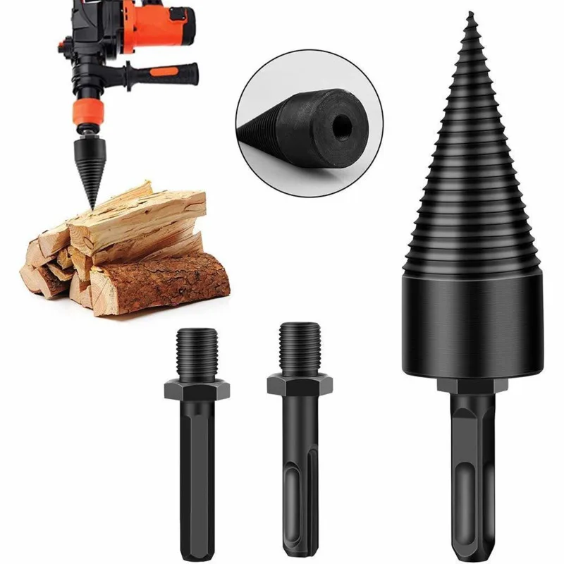 Broca Divisor de Lenha Alargador de Cone de Madeira Broca de Passo Hex Redondo Haste Quadrada Soco Driver Ferramenta de Madeira