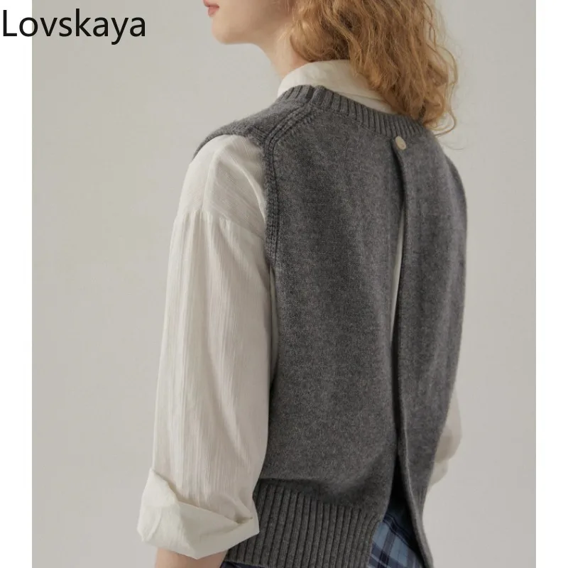 Retro British Academy style layered top with inner layer and outer layer women's wool knitted vest for autumn and winter