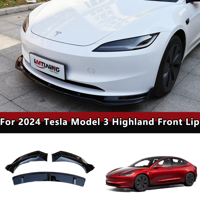 

For 2024 Tesla Model 3 Highland Deflector Bumper Guard Trim Cover Modified Front Sports Spoiler Body Kit Diffuser Accessories