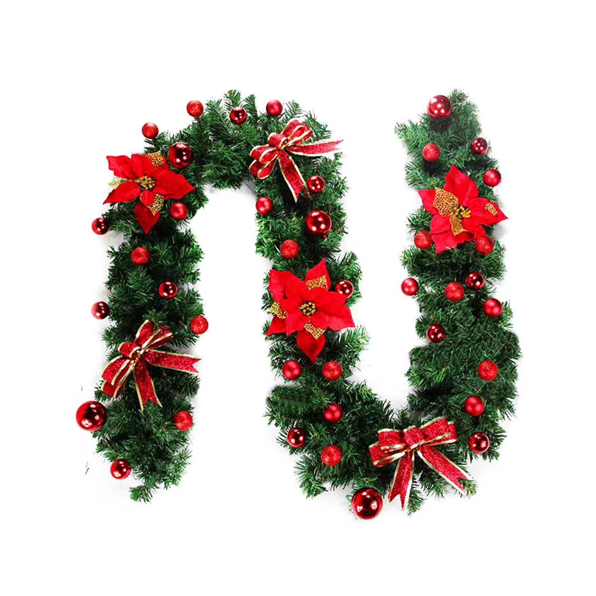 

9 Feet Garland Artificial Wreath with Berries and Pine Cones for Front Door Green+Red