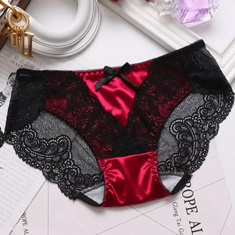 Women\'s Sexy Lace Panties Ladies Seamless Transparent Panties Breathable Lace Low Rise Large Size Cotton Crotch Briefs