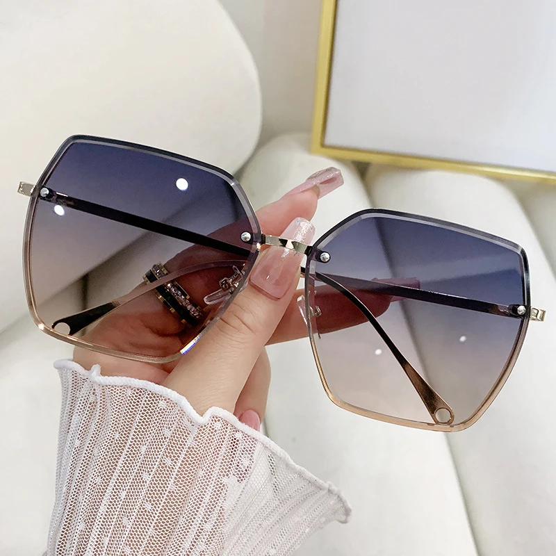 

Luxury Sunglasses Women 2023 Oversized Rimless Fashion Glasses Square Vintage Shades Lunette De Soleil Femme Gafas De Sol Mujer