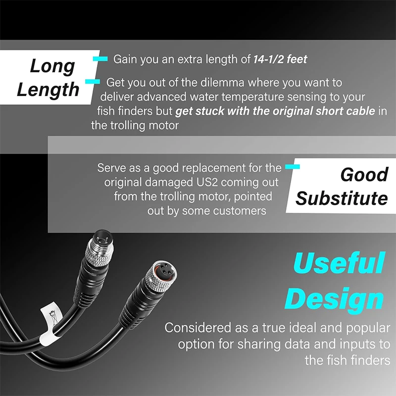 US2 Extension Cable MKR-US2-11 Replace for Minn Kota 1852080 Fit for US2 Transducer (14-1/2 feet)