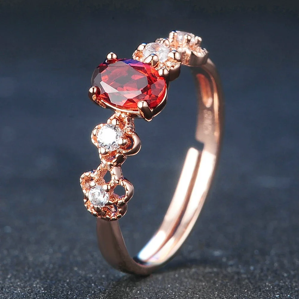 

S925 Sterling Silver Fashionable Women Elegant Y2K New Lady Garnet Open Ring Light Luxury Exquisite Jewelry Anniversary Gift