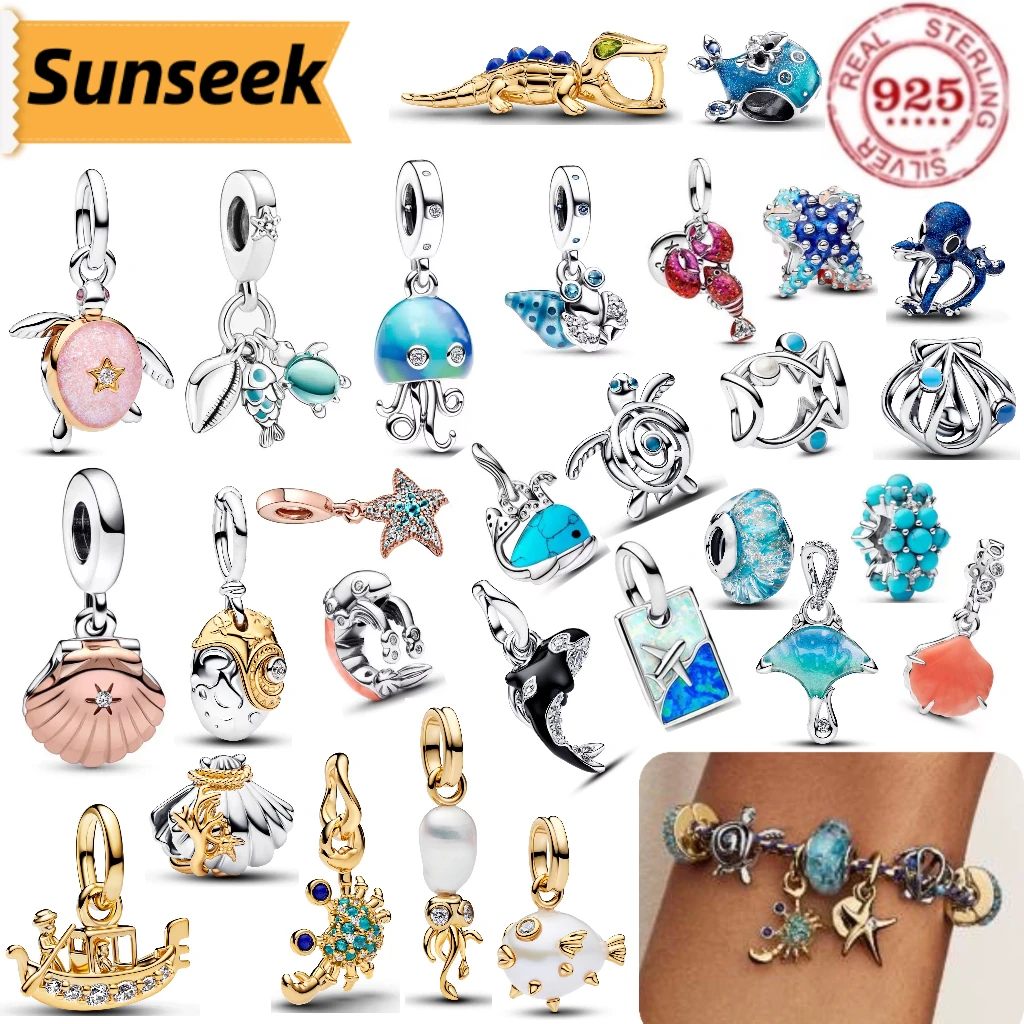 925% Sterling Silver Hot Sale  Ocean World Series Sea Turtle Starfish Little Crab Octopus Fashion Bead Fit Lady Bracelet Jewelry