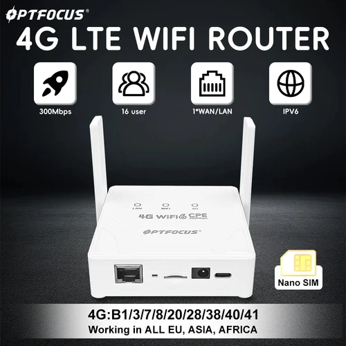 OPTFOCUS 4G LTE WIFI Router 300Mbps 2,4G WIFI6 1WAN puerto LAN amplificador de señal de potencia 2 antenas externas punto de acceso enrutador más suave
