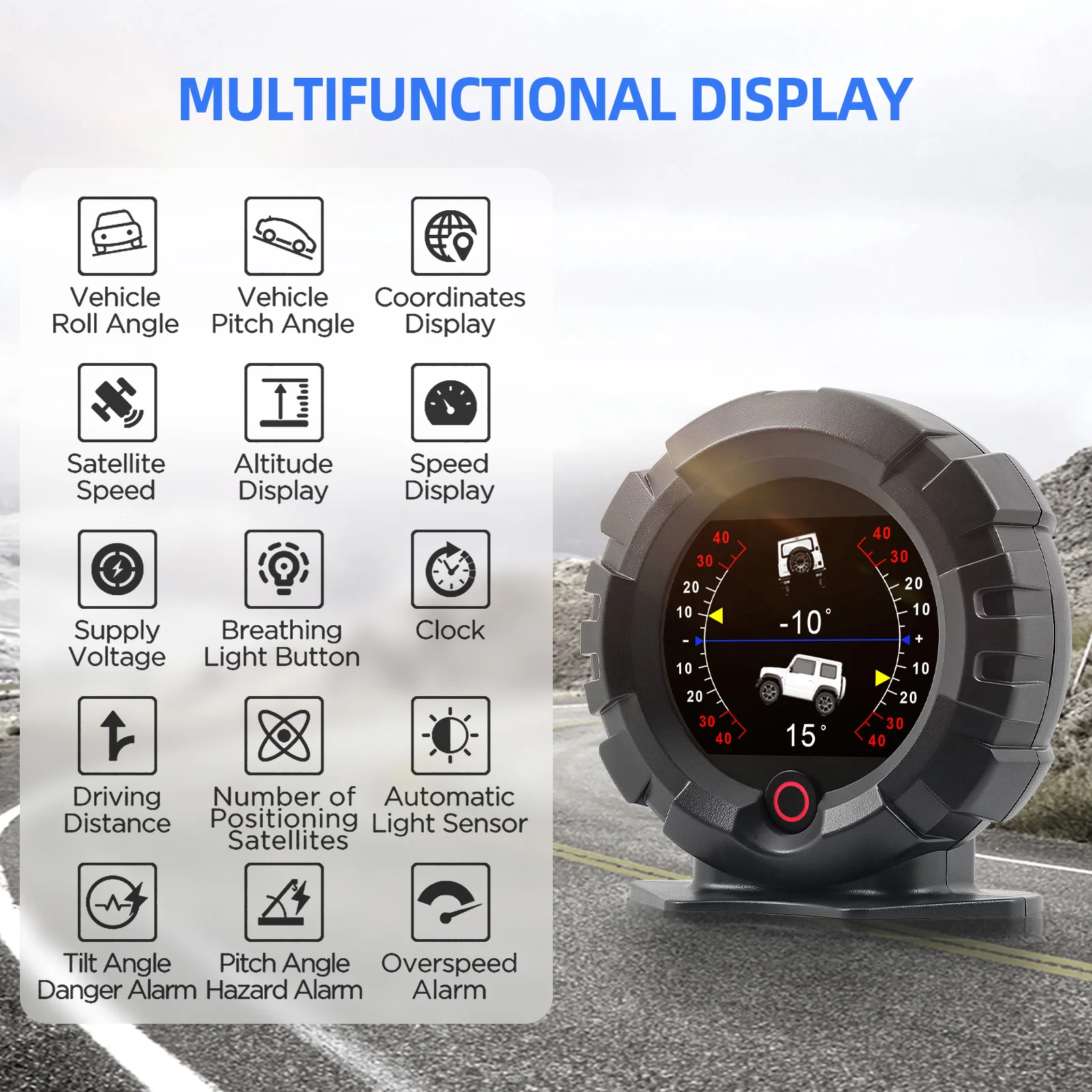 

X95 Head-Up Display OBD / GPS Gauge Off-road for HUD Inclinometer 4x4 Level Tilt Gauge Car Speedometer Slope Meter MPH/KMH Tilt