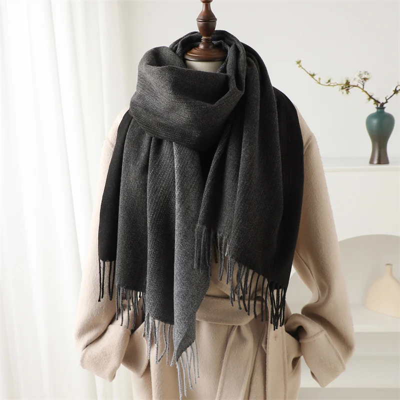 2024 Winter Fashion Thick Pashmina Keep Warm Shawl Wrap Gradient Tassel Blanket Cashmere Like Scarf Women Neckerchief Stoles