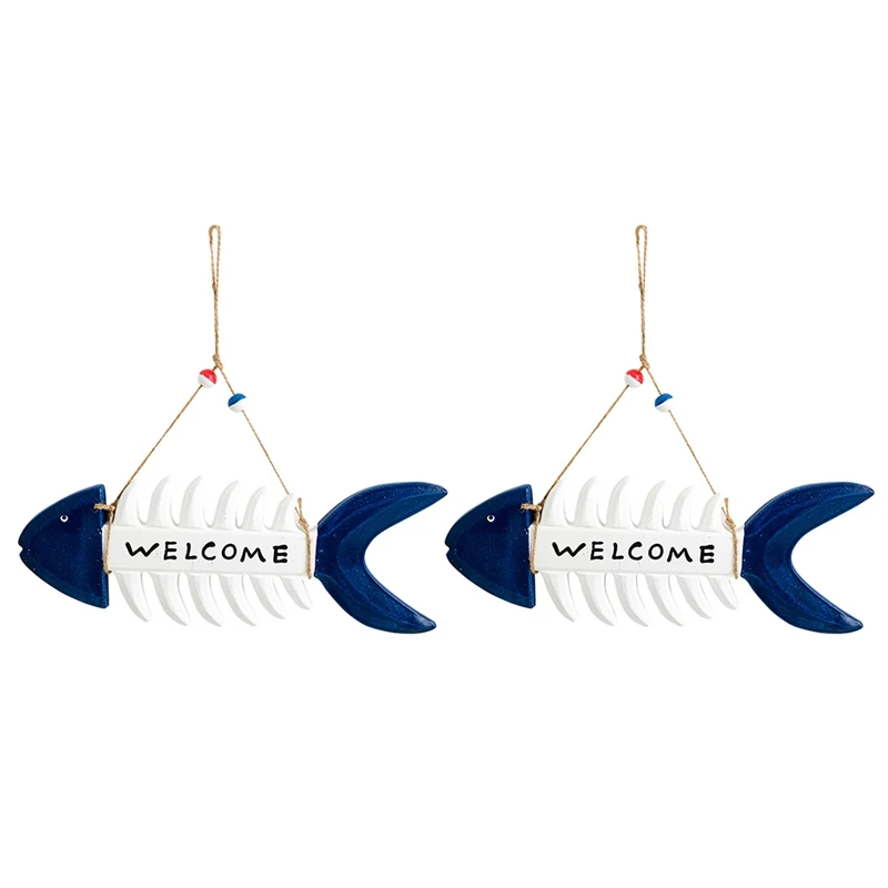 2 Piece Fish Bone Welcome Sign Fish Wall Decor As Shown Wood Welcome Sign Wooden Fish Skeleton Nautical Ornament