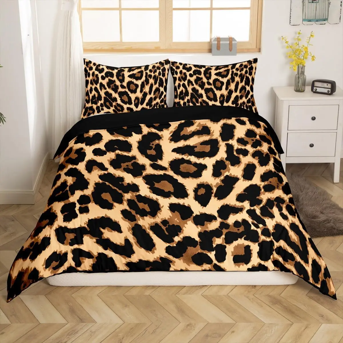 

Leopard Print Duvet Cover Set Safari Cheetah Print Comforter Cover Set Africa Animal Bedding Set for Girls Boys Bedroom Decor
