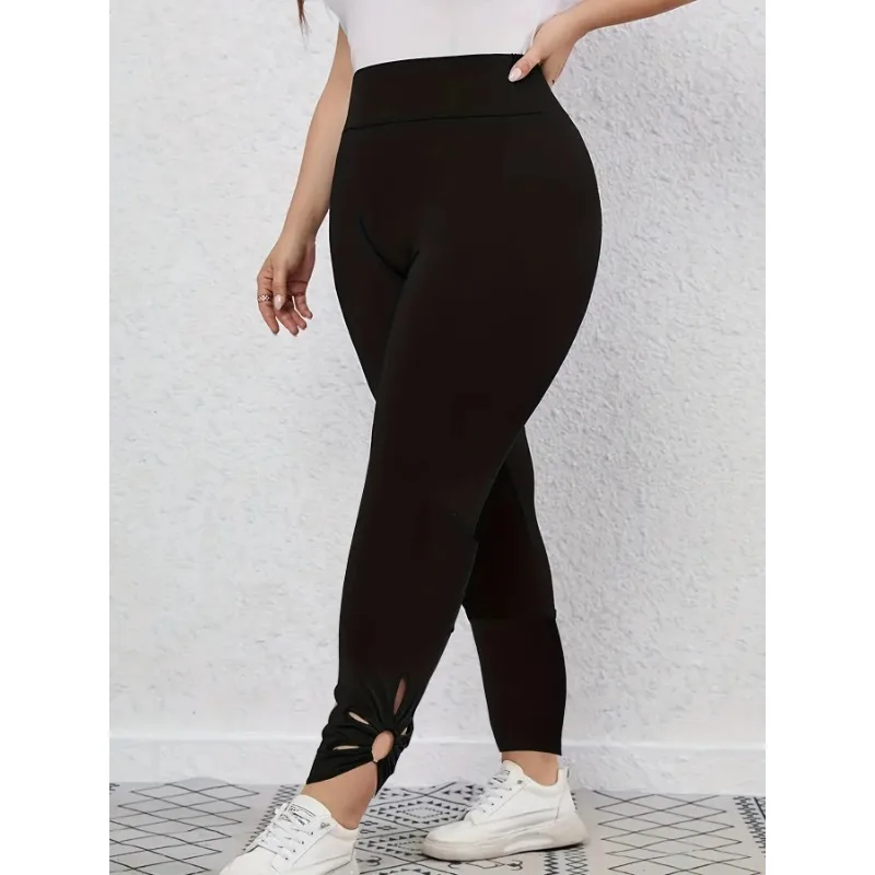 Plus Size Legging Damskie spodnie do jogi z wysokim stanem w jednolitym kolorze Kontrola brzucha Trening Bieganie Rozciągliwe legginsy Damskie