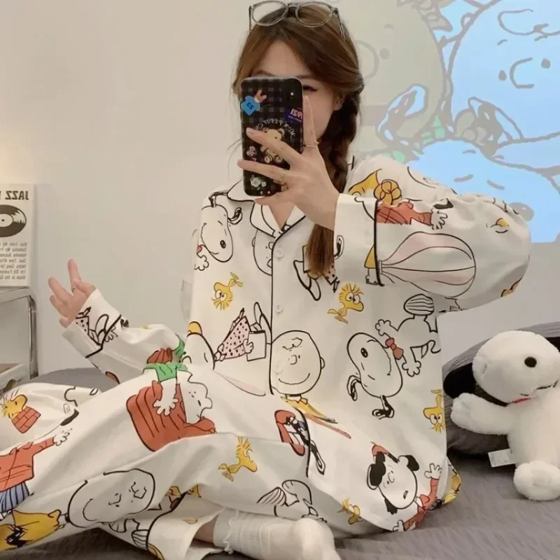 New Snoopy Pajamas for Women Shirt Fall Winter Girls Home Costume Cute Student Sleepwear Kawaii Charlie Brown Nightwear Gifts