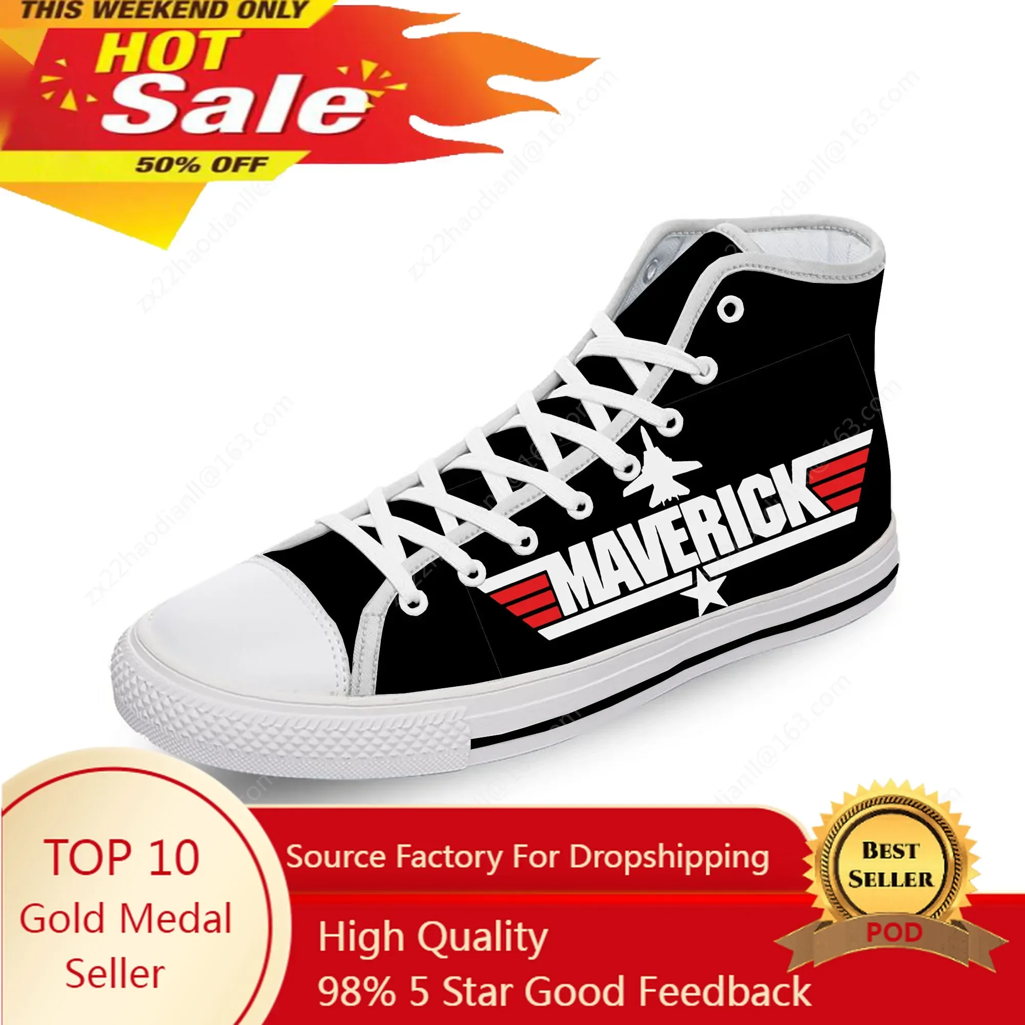 Top Gun Maverick Baskets montantes pour hommes, femmes et adolescents, chaussures décontractées en toile, chaussures de course, impression 3D, respirantes et légères