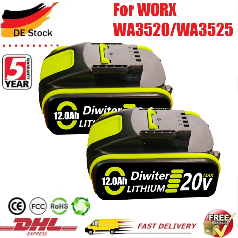 für Worx 20 V 8,0 Ah/12,0 Ah Lithium-Akku wiederaufladbar WA3553 WA3551 WA3553.1 WA3570 für alle WORX-Elektro- und Gartengeräte