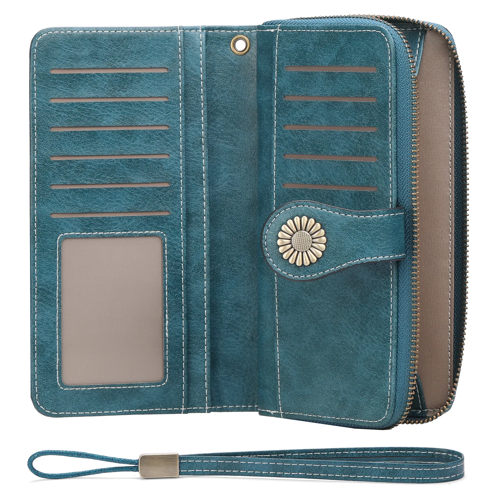 RFID Anti-theft Brush Retro Large Capacity Handbag Multi-card Women's Wallet Multi-function Zipper Wallet With Wrist Strap