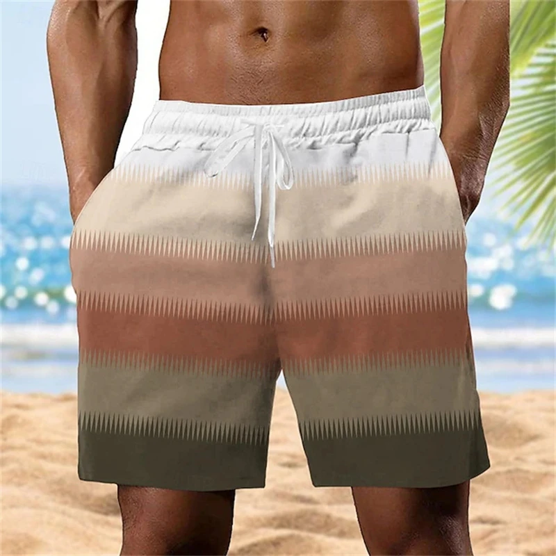 New Men's Swimming Shorts 3d Print Stripe Beach Shorts Kids Fashion Short Pants Sports Fitness Quick Dry Swimwear Men Trunks