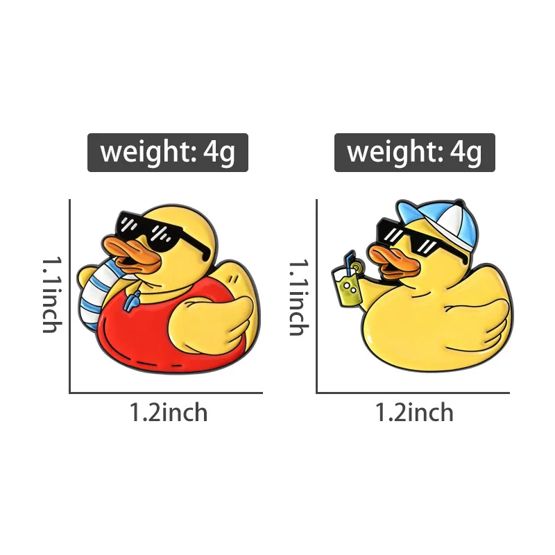 4pcs Cute Cartoon Yellow Duck Enjoying Holiday Enamel Brooch Summer Sunglasses Swimming Ring Lapel Pin Badge Gift Kid Friend