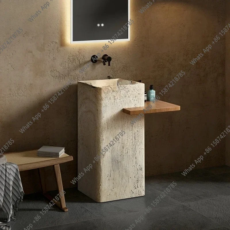 X Travertine Column Basin Art Basin Integrated Floor Type High-end Washbasin Vertical Washbasin X