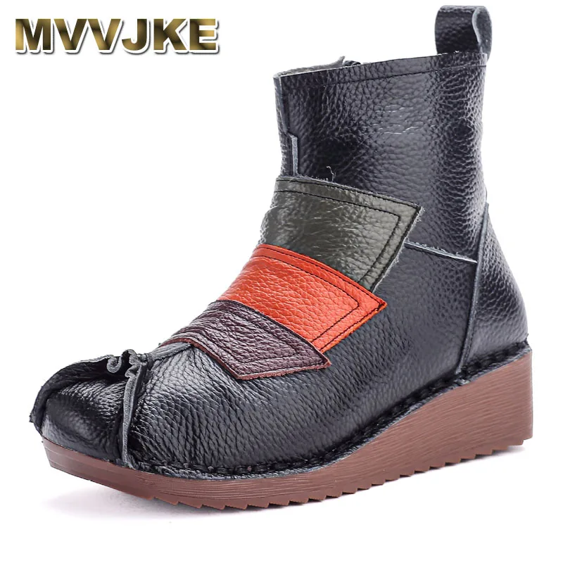 

Genuine Cow Leather Boots Women Platform Autumn Zipper Non Slip Short Women Shoes Botas Handmade