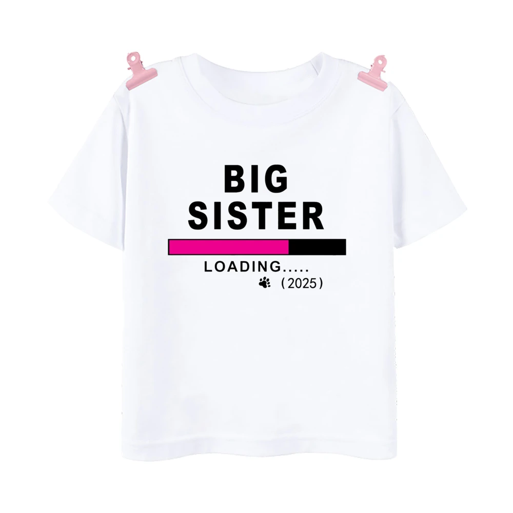 Promoted To Big Sister Est 2025 Print Girls T-Shirt Baby Announcement Child Shirt Tops Kids Short Sleeve Toddler Summer Clothes