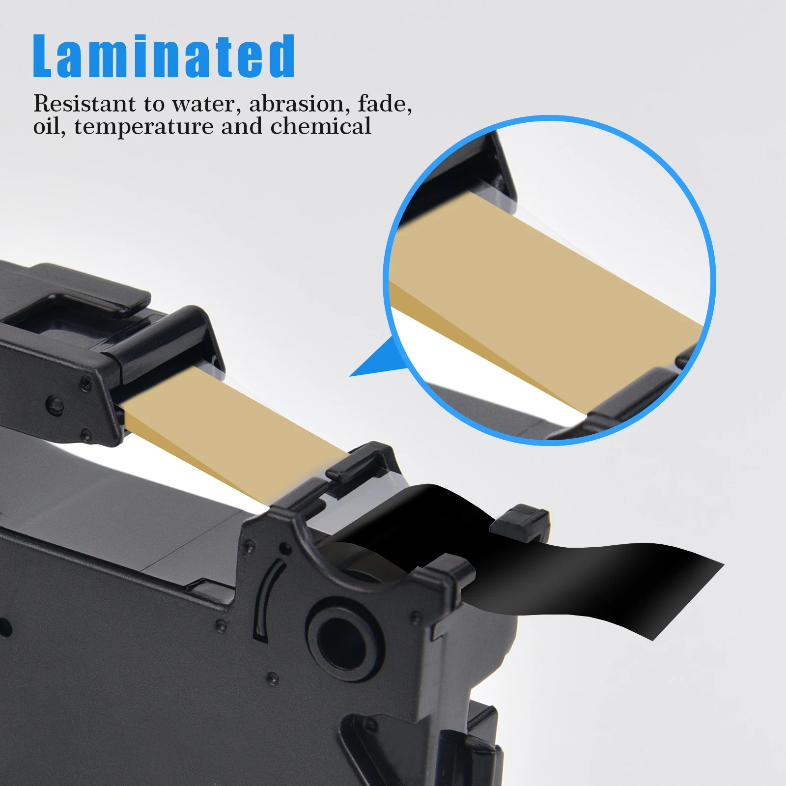 5 Stück laminiertes Etikettenband kompatibel mit Brother Tze 324 334 344 354, Gold auf Schwarz, für Brother P-Touch Etikettendrucker – Detail 4