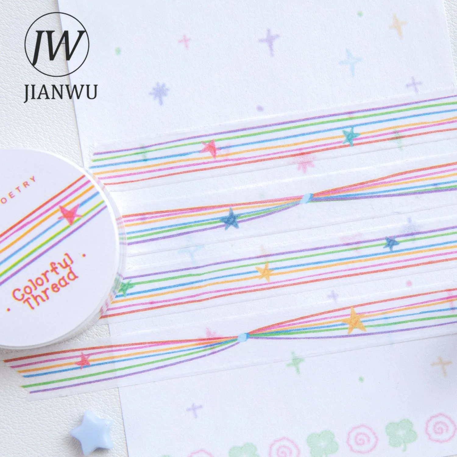 JIANWU 10mm*200cm Colorful Dots Star Line Landscape Material Collage Scrapbooking Washi Tape Creative DIY Journal Stationery - view 2