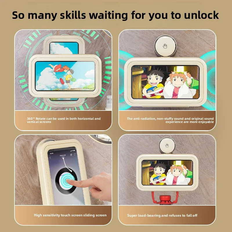 Non Perforated Suction Cup Bathroom Phone Holder Waterproof Corner Bracket Wall Mounted Shower Storage Rack