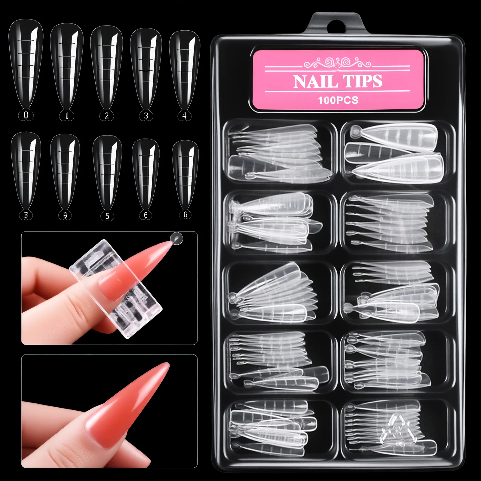 60/100Pcs Nail Forms Full Cover Sculpted Nail Tips Fake Finger Nails Extension Tip Quick Building Mold False Tips Manicure Tool