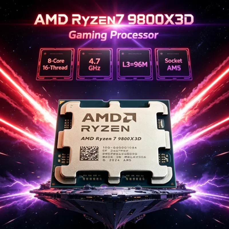 AMD Ryzen 7 9800X3D 4.7GHz 8-Core 16-Thread Socket AM5 DDR5 L3=96M R7 9800X3D Gaming Processor 120W 4NM