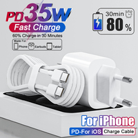 PD Charger 35W Fast Charging USB C Charger For iPhone 16 15 14 13 12 11 Pro Max Quick Charge Cable Type C Phone Charger Adapter