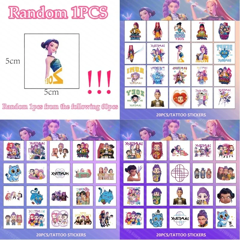 20PCS Rumi Temporary Tattoo Stickers K-pop Demon Hunter Cartoon Waterproof and Sweatproof Tattoo Stickers Party Dress up Props