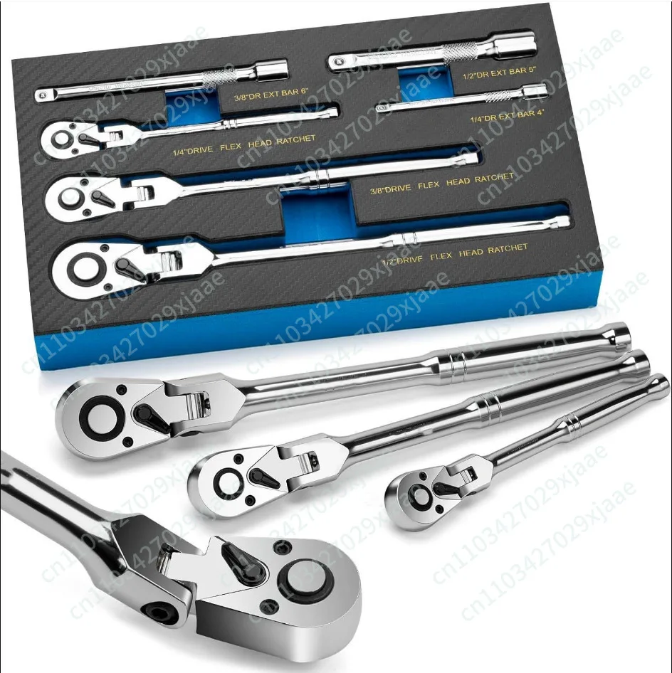 6-Piece Set of Shaking Head Ratchet Wrench 180 Degree Adjustable Flexible Wrench Set