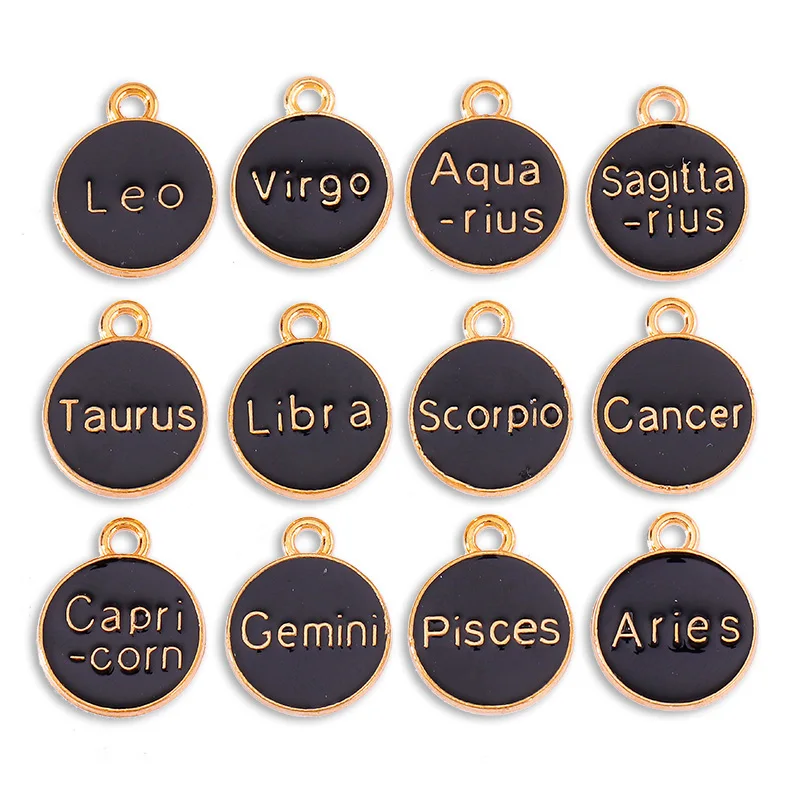 12Pcs Enamel Color Letter Pendant Leo Aries Cancer Constellation Alloy Charm for Couples Bracelet Earrings DIY Jewelry Ornament