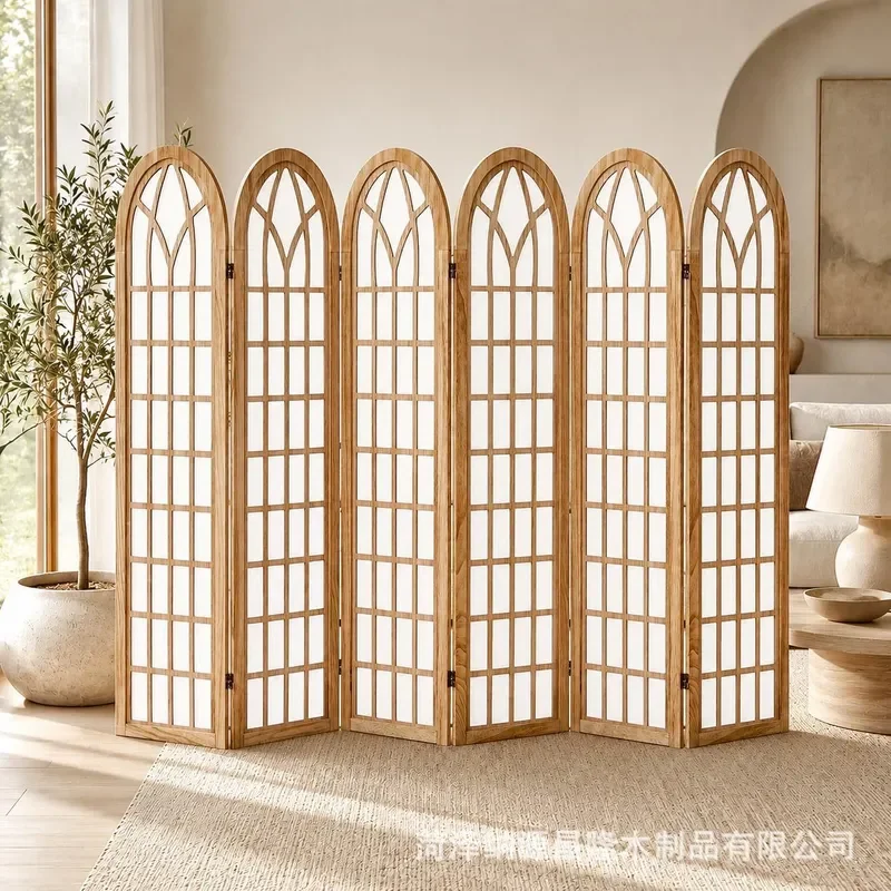 French Retro Solid Wood Folding Screen Photo Frame Room Divider Decorative Partition for Window Porch Background Wall
