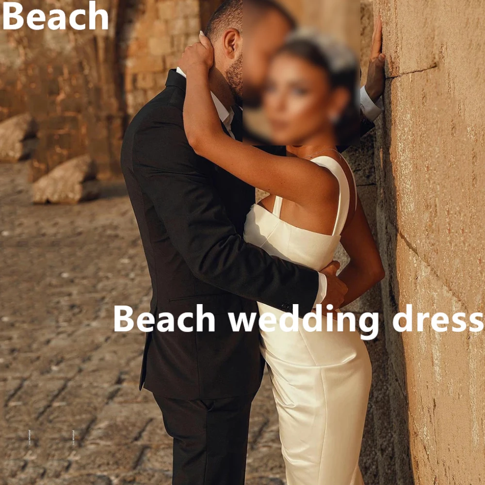 

Beach Customized Satin Wedding Dresses 2024 Robe De Mariee Sexy V-Neck Court Train Lace Appliques Backless Vestido Novia