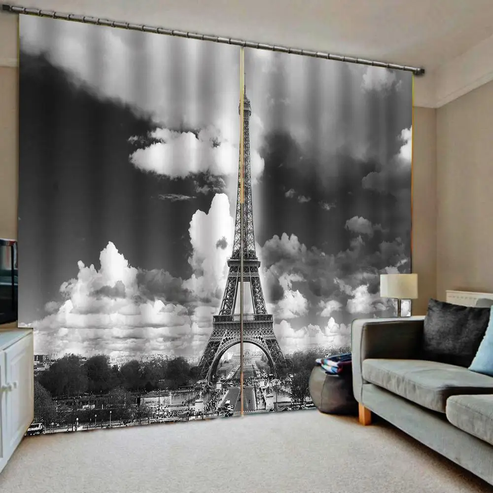 Grey blackout romantic tower curtains 3D Curtain Luxury Blackout Window Curtain Living Room