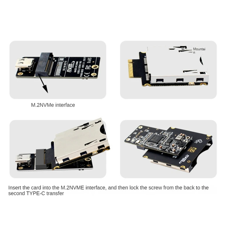Cfexpress Type B To NGFF M2 Mkey Nvme Extension Adapter Card Black & Silver PCB+Metal Support Pcie 3.0 4.0 X2