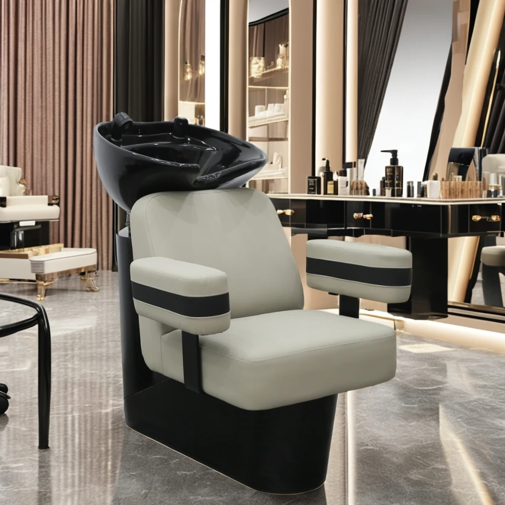

Мебель для салонов красоты: Черное кресло-мойка для парикмахерских с раковиной для мытья головы