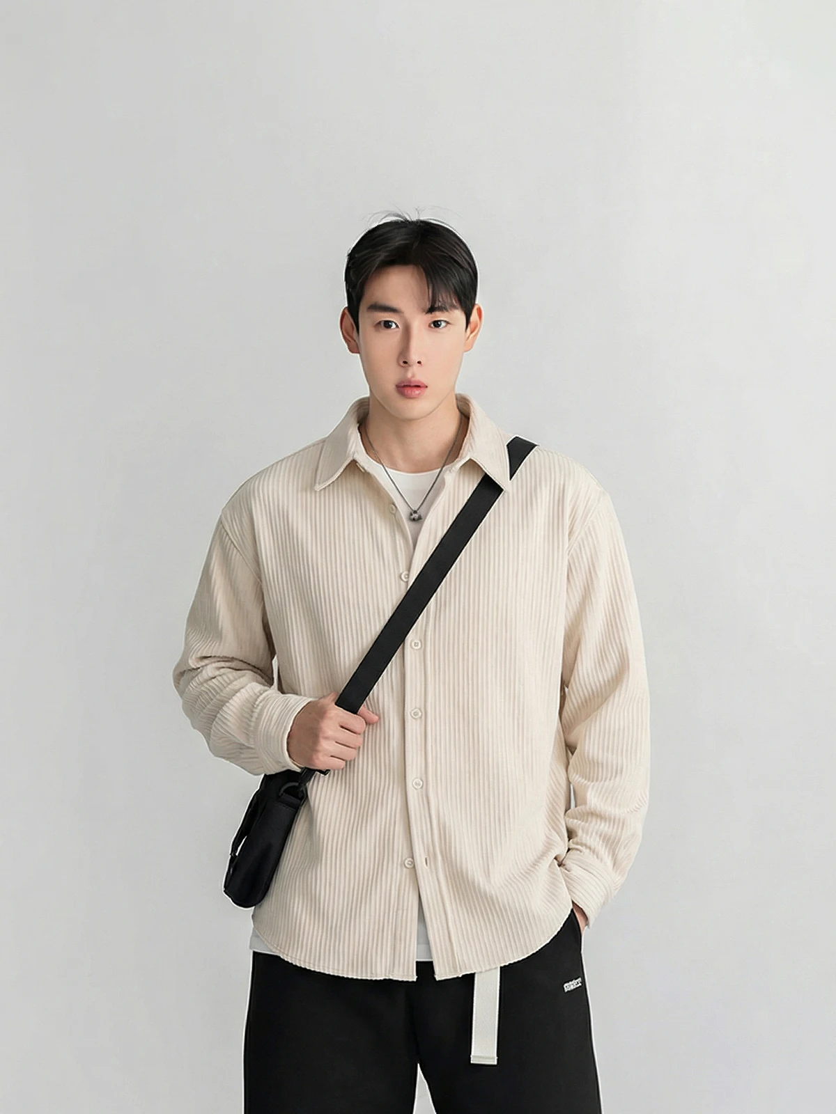 

Casual Striped Long Sve Collared Men's irt Spring Autumn Versatile Simple Design Breathable Comfortable Youth Faion