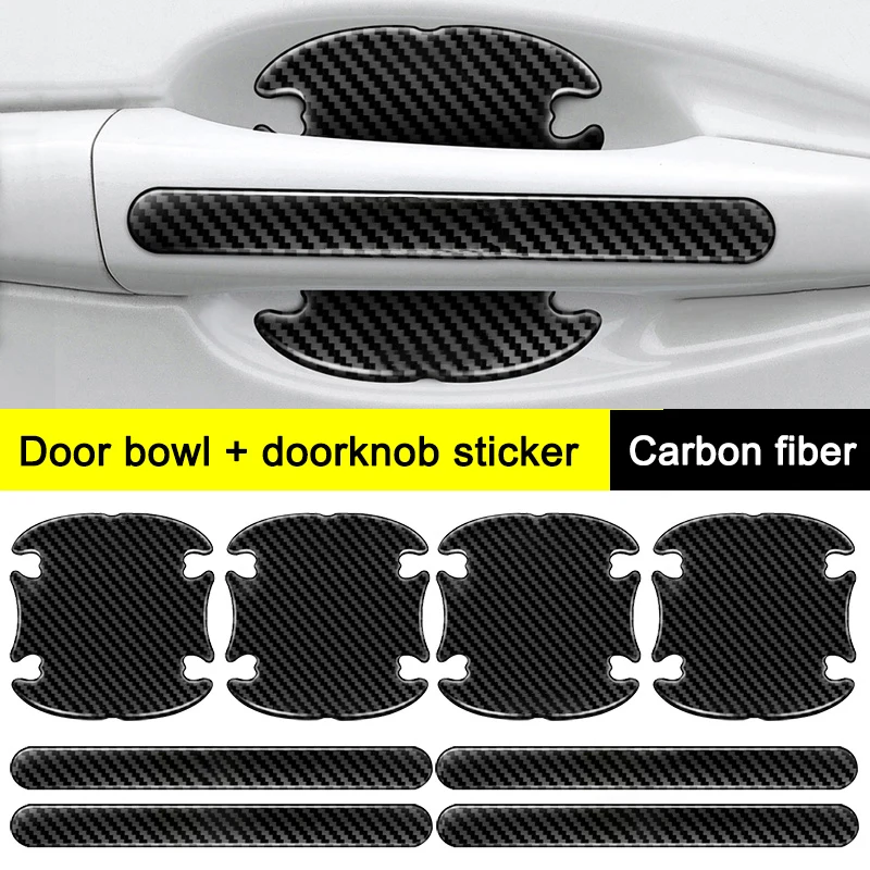 

8 шт., защитные наклейки на дверную ручку автомобиля, из углеродного волокна