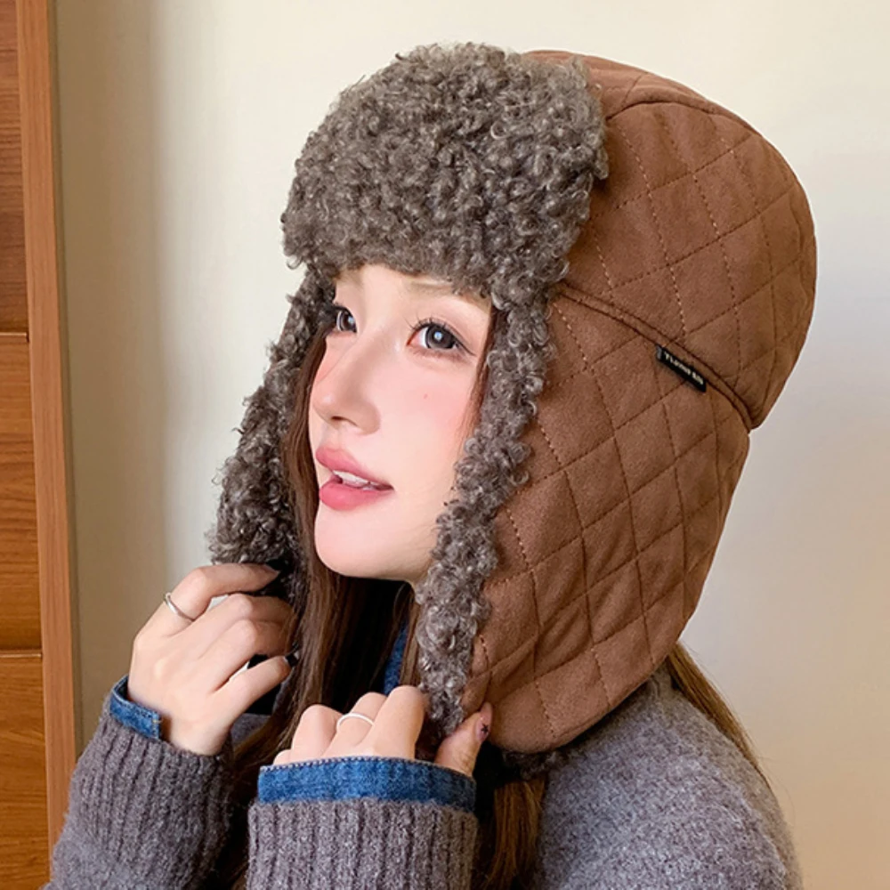 

HT4996 Russian Hat Thick Warm Lamb Fleece Winter Hat for Men Women Windproof Snow Ski Trapper Earflap Cap Male Female Bomber Hat