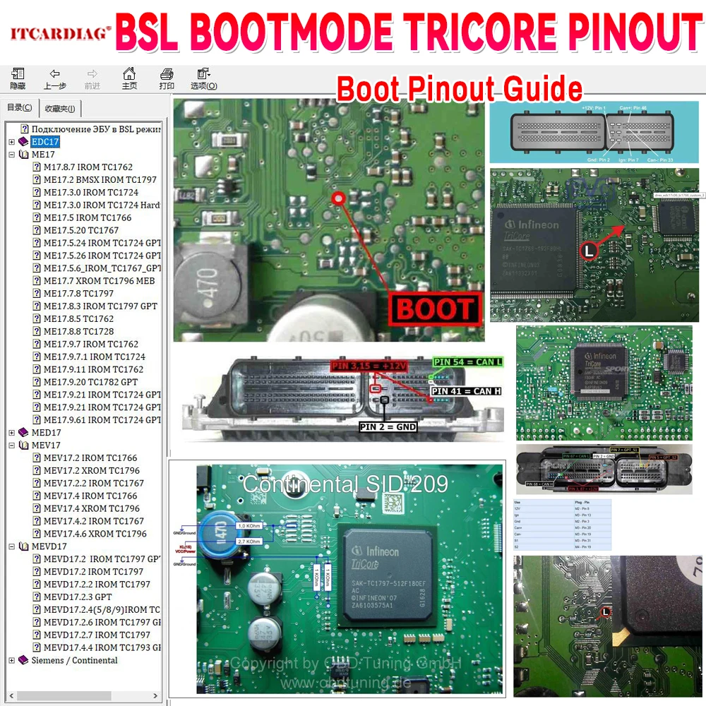 

BSL BOOTMODE TRICORE PINOUT For EDC17 For ME17 for MED17 for MEV17 for MEVD17 For Siemens Boot Pinout Guide ECU Repair Software