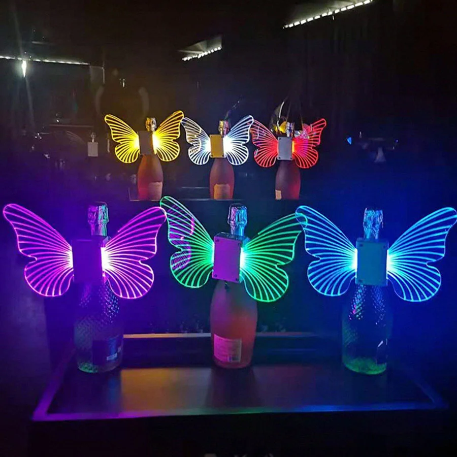 

LED Luminous Butterfly Champagne Head Explosive Flash Stick Colorful Wine Bottle Jacket For Bar KTV Party Event Decoration