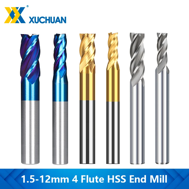 

4 Flute HSS Milling Cutter 1.5-12mm CNC Straight Shank Machine Milling Tools For Metal Cutter Aluminum Router Bit End Mill