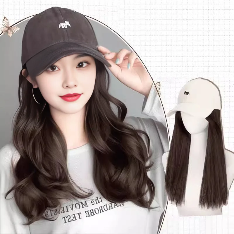 

Baseball Hat with Long Curly Wavy Hair Wigs Synthetic Hair Hat for Women Girls Hair Accessories