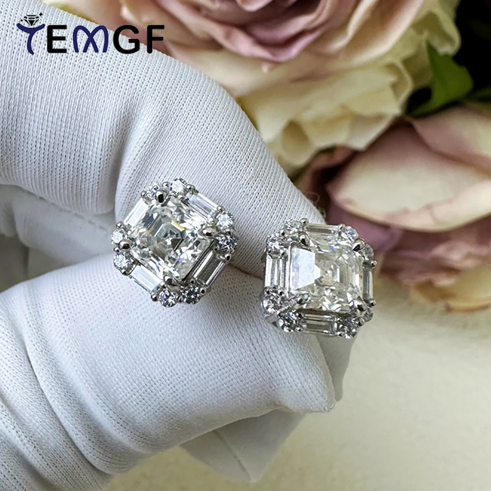 

TEMGF 6mm Asscher Cut Zircon/Moissanite Diamond Stud Earrings for Women 925 Sterling Silver Fine Jewelry Lover's Surprise Gifts