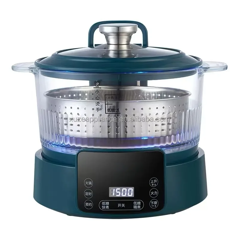 

Low Sugar Dark Green 5L Rice Cooker Electric Hot Pot Lift Rice Cooker Food Grade Stainless SteelEnglish Control Function Panel